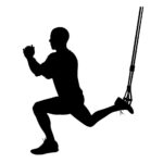 Illustration of man doing suspended lunge trx exercise isolated on white. Vector silhouette illustration.